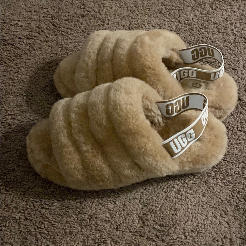 UGG Fluffy Tan Slippers